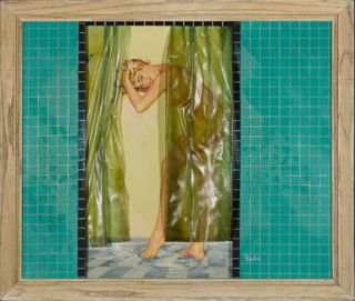 AL BRULE   WOMAN IN THE SHOWER / MULTI MEDIA PAINTED ILLUSTRATION 