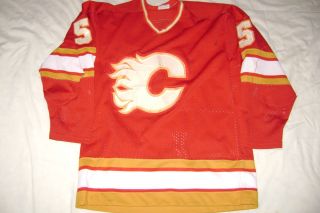 1983 1984 Game Worn/Used Calgary Flames Red Jersey #5 Volcan