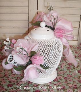 Upcycled White Metal Teapot with Shabby Cottage Pink Roses