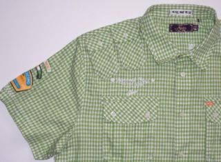 Akoo Mens Sz XXL Embroidered Button Front Shirt in Green and White 