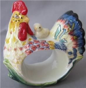   and Floyd Set of Four Ceramic Rooster Napkin Rings Fall Autumn