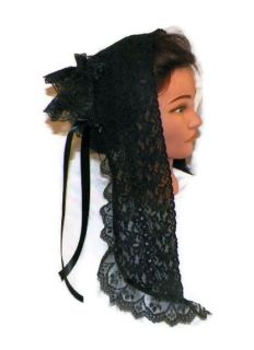 Black Victorian Dress Bonnet Civil War Mourning Hat Costume Lace Cap 