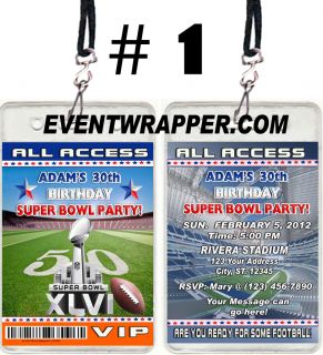 Superbowl 46 XLVI 2012 Football Birthday Party Invitations VIP Pass 