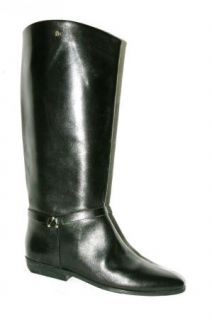 New Etienne Aigner Alexis Black Leather Pull on Riding Style Boots 