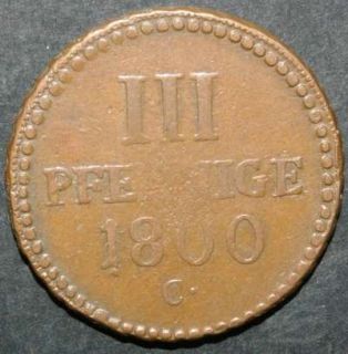Saxony (Sachsen Albertinische)   3 Pfennig 1800 C
