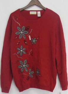 Alfred Dunner Sz 2X Pullover Sweater w Sequin Appliqué Detail Red New 