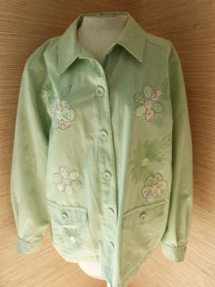 Alfred Dunner Woman Spring Green Jacket w Embroidered Flowers Sz 16W 