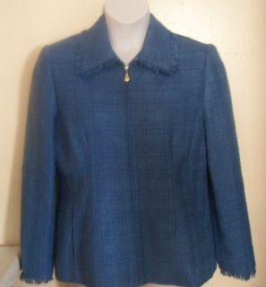 ALFRED DUNNER MISSES sz 12 BEAUTIFUL LN blue tweed jacket cardigan 
