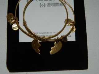 Alex and Ani 2 Best Friends Charms Expandable Wire Bangle Russian Gold 