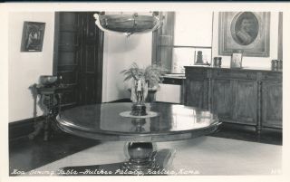 1940s RPPC Koa Wood Dining Table Hulihee Palace Kailua Kona Hawaii 