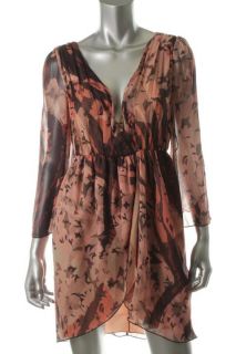 Alice Olivia New Conry Bell Pink Print V Neck Bell Sleeve Casual Dress 