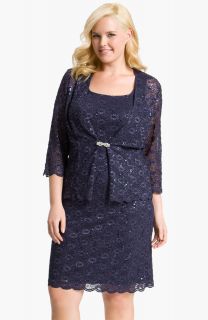 188 14W Alex Evenings Sequin Lace Dress & Jacket Navy Mother Of The 