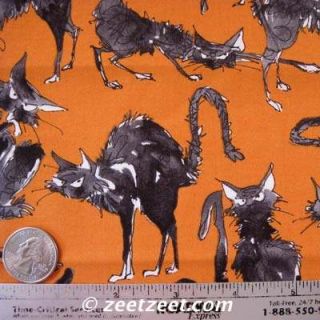 Alexander Henry Ghastly Cat Orange Halloween Fabric Yd