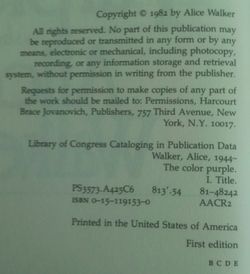 First Edition The Color Purple by Alice Walker 1982