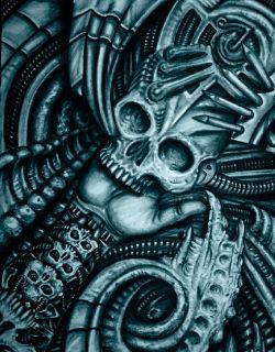 Alien Bio Roman Tattoo Design Art Bio Mechanical Print Techno Artwork 