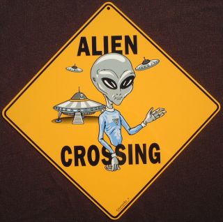 Alien Crossing Sign Print Picture Decor Art Spaceship