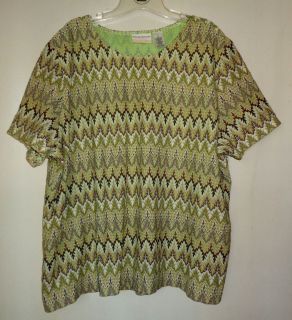 Womens ALFRED DUNNER Plus Size 3X Shirt Top Green Brown Ivory 