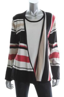 Alfred Dunner New Multi Color Striped Inset Tank Long Sleeve Cardigan 