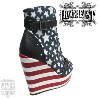New Iron Fist All Star American Flag Platform Wedge Shoes Sizes 3 8 