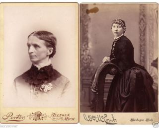 CABINET CARD PHOTOGRAPHS 2 VICTORIAN LADIES MUSKEGON ALLEGAN MI