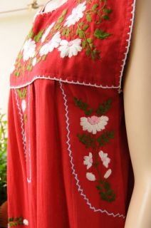 Vtg Style Mexican Embroidered Dress Tunic Top Red SLS