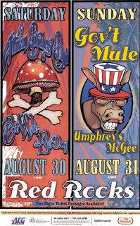 Allman Brothers Govt Mule Red Rocks 2008 Concert Poster