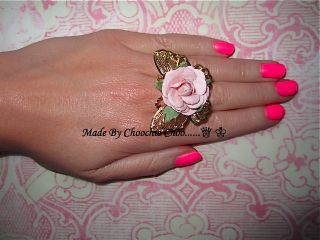Gold Butterfly Baby Pink Rose Flower Ring Vintage Flower Girl Choochie 