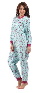 All in One Sleepsuit Womens Owl Print Buttoned Onesies Jumpsuit 