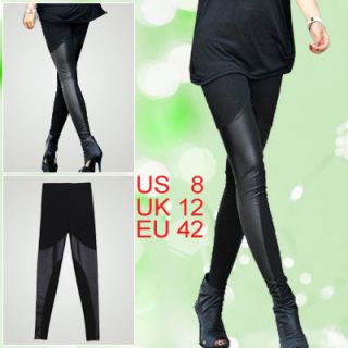 Allegra K Black Solid Elastic Waist Formfitting Pants Leggings 2 Sizes 