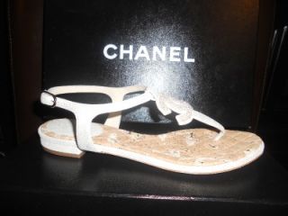   Leather Thong Flat Sandals Shoes with Large Terry CC Logo 37