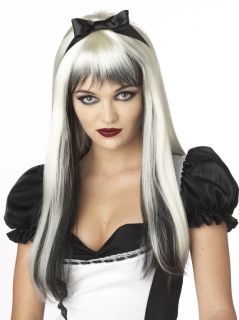 Alice Anime Cosplay Long Black White Goth Costume Wig
