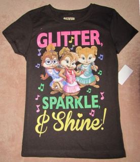 Alvin and The Chipmunks Glitter Sparkle Shine Blk s s Tee T Shirt Sz 7 