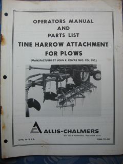 TPL 557 Allis Chalmers Manual PARTS TINE HARROW ATTACHMENT FOR PLOWS 