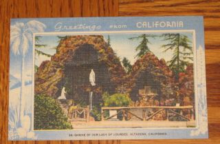 Altadena Shrine of Our Lady of Lourdes Postcard 1945 55