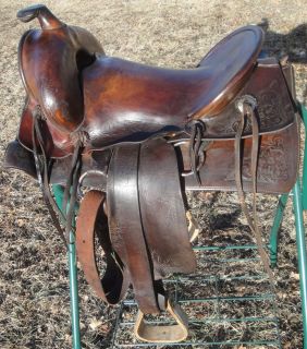 Bona Allen Antique High back Western Ranch Leather Saddle 15 inch FREE 