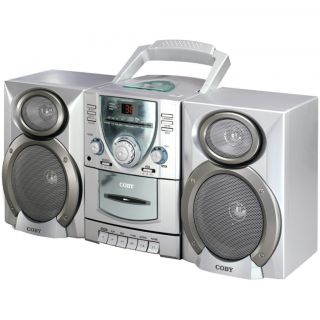 Coby Mini AM FM CD Radio Cassette Recorder W Detachable Speakers 