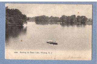 0410 ALLOWAY NJ VINTAGE PC BOATING ON EWEN LAKE 1907 ROW BOAT
