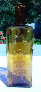 Golden Amber Glass Medicine Bottle MARVELOUS COUGH SYRUP Mint cond 