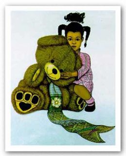 African American Art Girl with Teddy Bear by Griffin