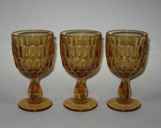 Fenton Glass THUMBPRINT Colonial Amber Wine Glasses Set of 3