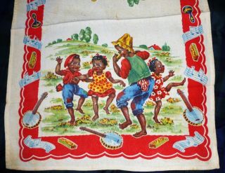 Two Matching Vintage Black Americana Kitchen Dish Towels Children 