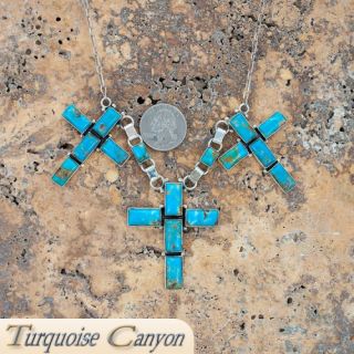 Navajo Native American Turquoise Cross Necklace by Roie Jaque SKU 
