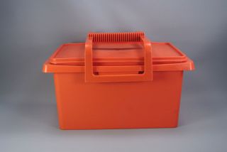 Vintage Original Tupperware Orange Caddy, Storage, Sewing, Craft Box w 