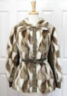 vtg 60 s faux fur leather belted jacket coat m l