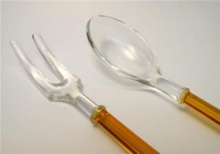 Superb Art Deco Amber Glass Salad Servers Fork Spoon