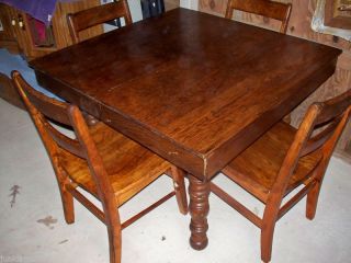 1920s Solid Oak Farm Table Chairs Spindle Legs Solid