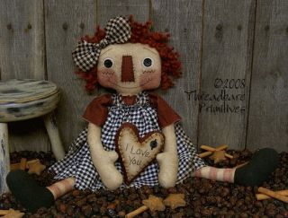 Pattern Primitive Folk Art Heart Raggedy Ann Annie Doll