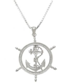 925 Sterling Silver Ships Anchor Helm Steering Wheel Charm Pendant 