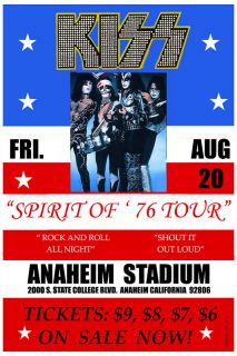 Classic Rock Kiss at Anaheim Stadium Spirit of 76 Concert Poster 1976 