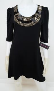 Andrea Behar L Large Dress Black Studded Bead Scoopneck A Line Knit $ 